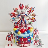 卡通机甲赛罗蛋糕装 饰旋转摩天轮奥特曼插牌儿童男孩生日烘焙装 扮
