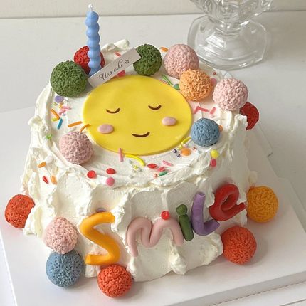 儿童蛋糕装饰软胶笑脸smile摆件网红多巴胺彩色系ins生日装扮插件
