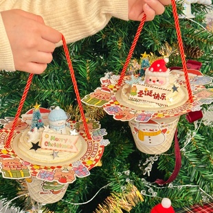 网红圣诞节甜筒包装盒手提盒蛋糕装饰摆件圣诞老人雪人甜品蛋糕盒