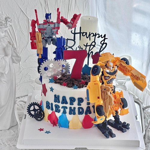 网红变形机器人蛋糕装饰摆件擎天柱齿轮模具儿童男孩生日烘焙装扮