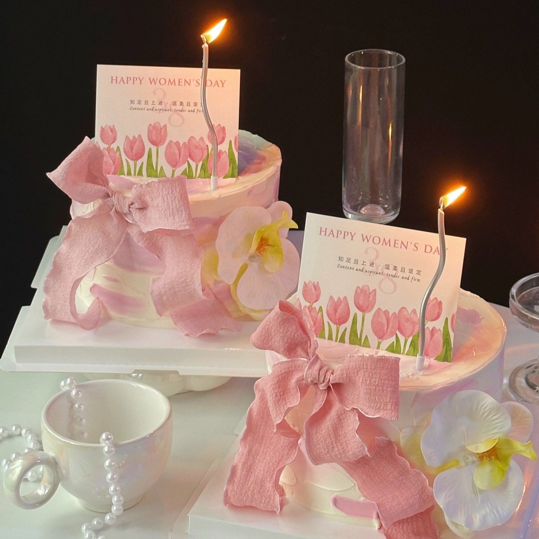 3.8妇女节唯美蛋糕装饰仿真蝴蝶兰花束摆件三八女神节女王节插牌