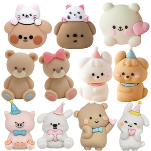 2025七夕情人节软胶可爱小猪小兔蛋糕装 扮 饰情侣小熊修狗甜品台装