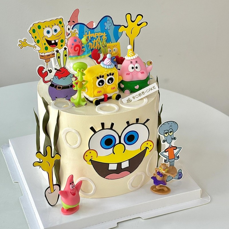 海绵宝宝派大星蛋糕装饰蟹老板章鱼哥摆件儿童小孩生日装扮插件