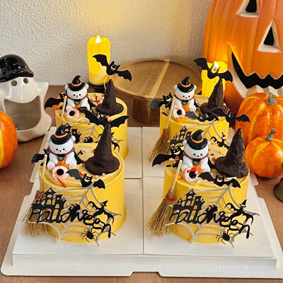 2025万圣节巫师帽小熊蛋糕装饰摆件蜘蛛网城堡蝙蝠扫把烘焙插件