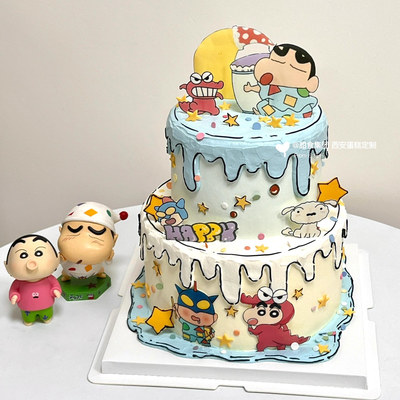 网红蜡笔小新蛋糕装饰摆件