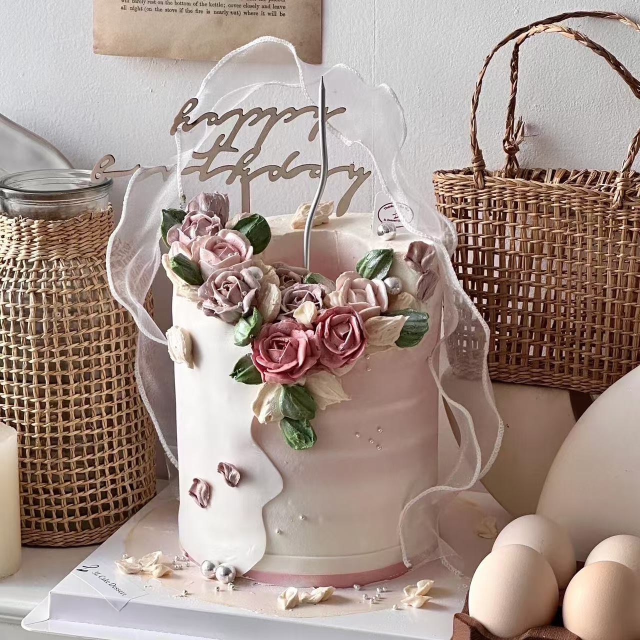 网红ins唯美简约生日蛋糕装饰摆件木质HappyBirthday插牌烘焙插件