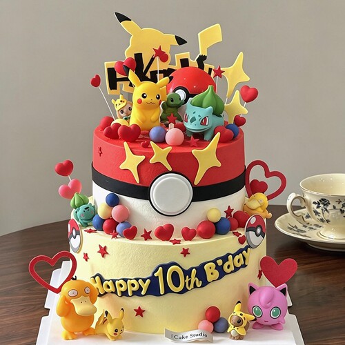 网红神奇宝贝皮卡丘蛋糕装饰摆件杰尼龟儿童生日派对甜品装扮插件