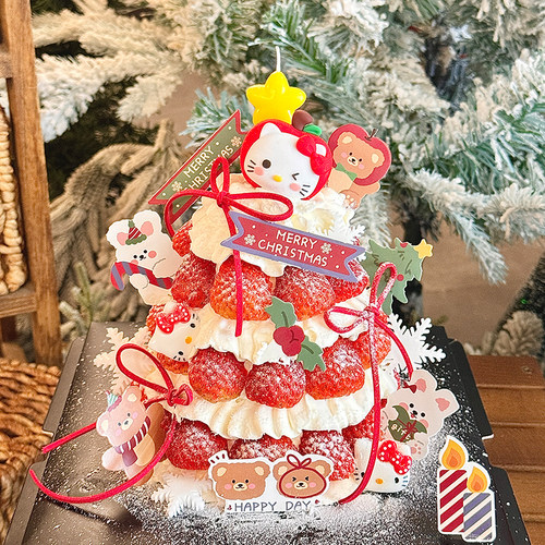 2026圣诞节苹果kt猫许愿树蛋糕装饰hellokitty星星蜡烛烘焙插件