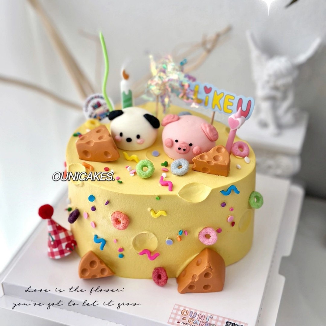 蛋糕卡通可爱奶酪小猪小狗小熊