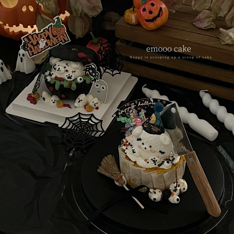 2025万圣节快乐蛋糕装饰ins风拱门插旗搞怪菜刀毛球帽子节日摆件