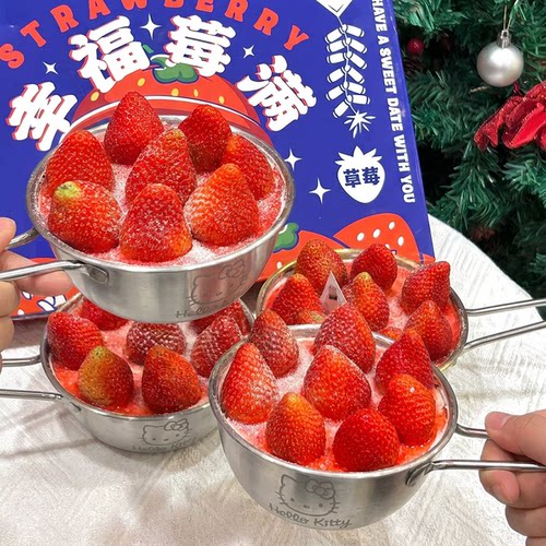 2026网红草莓碗蛋糕盆可爱猫咪甜品水果碗不锈钢烘焙碗复古蛋糕碗