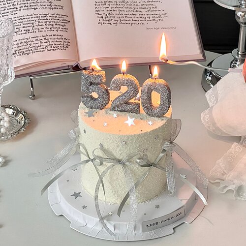 520情人节蛋糕装饰闪粉520数字蜡烛插件银色闪片星星烘焙装扮配件