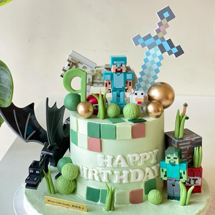 网红我的世界蛋糕装饰摆件史蒂夫积木人偶儿童生日派对烘焙装扮
