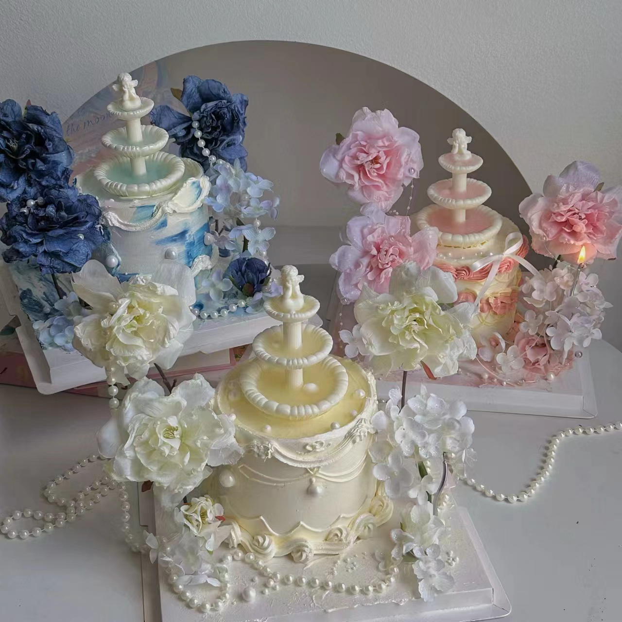 许愿池蛋糕装饰摆件喷泉莫奈花园