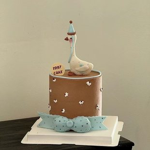 大白鹅百天满月周岁生日蛋糕装饰摆件三十而立小鹅小天鹅装扮配件