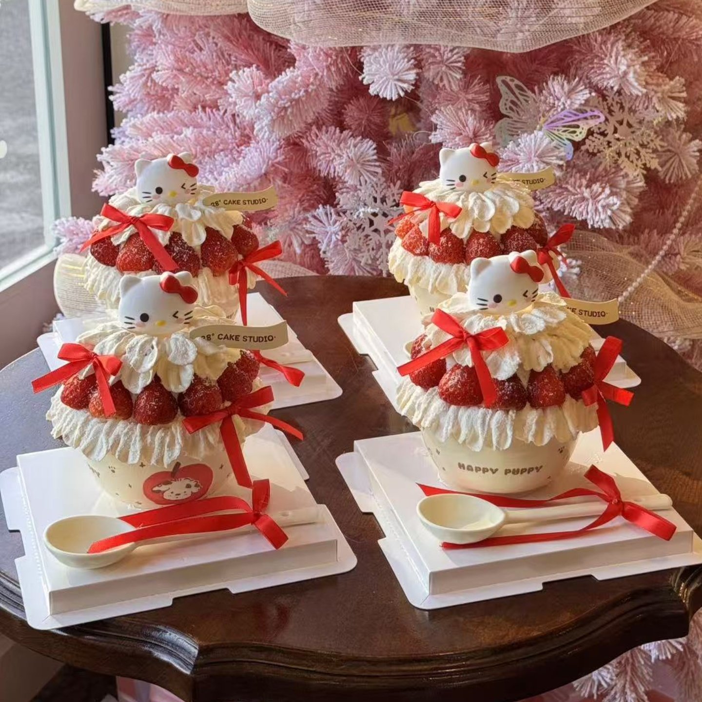 网红圣诞节helloKitty苹果小狗碗蛋糕装饰KT猫草莓碗陶瓷碗蛋糕碗