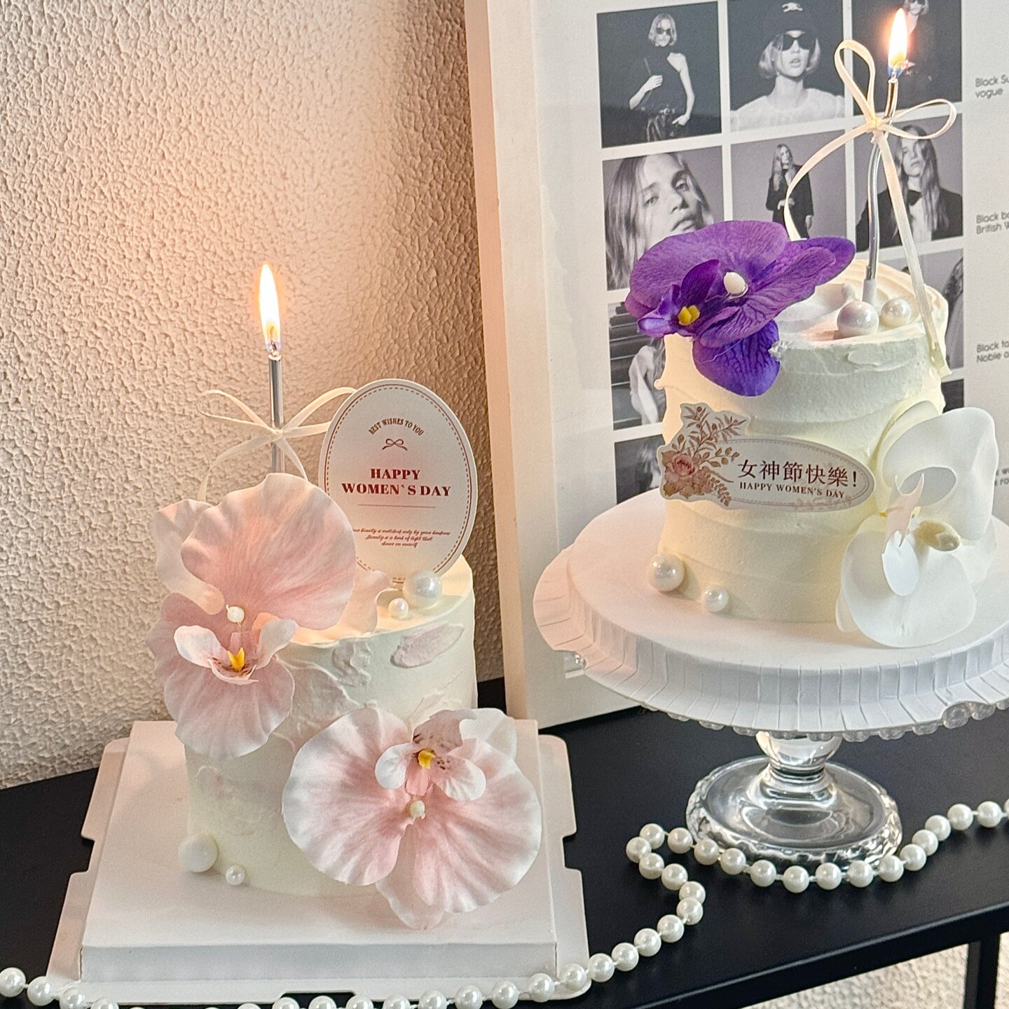 38女神节蝴蝶兰花束蛋糕装饰插件复古欧式女王节快乐卡片插牌插件