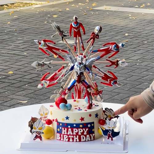 网红旋转奥特曼蛋糕装饰摆件电动旋转摩天轮奥特曼男孩生日插件