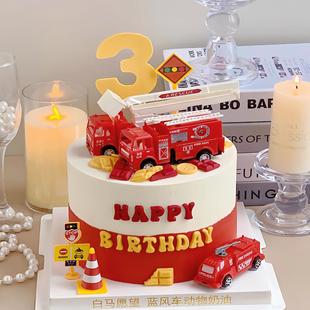 消防车蛋糕装饰摆件儿童男孩男生消防员主题生日派对装扮烘焙插件