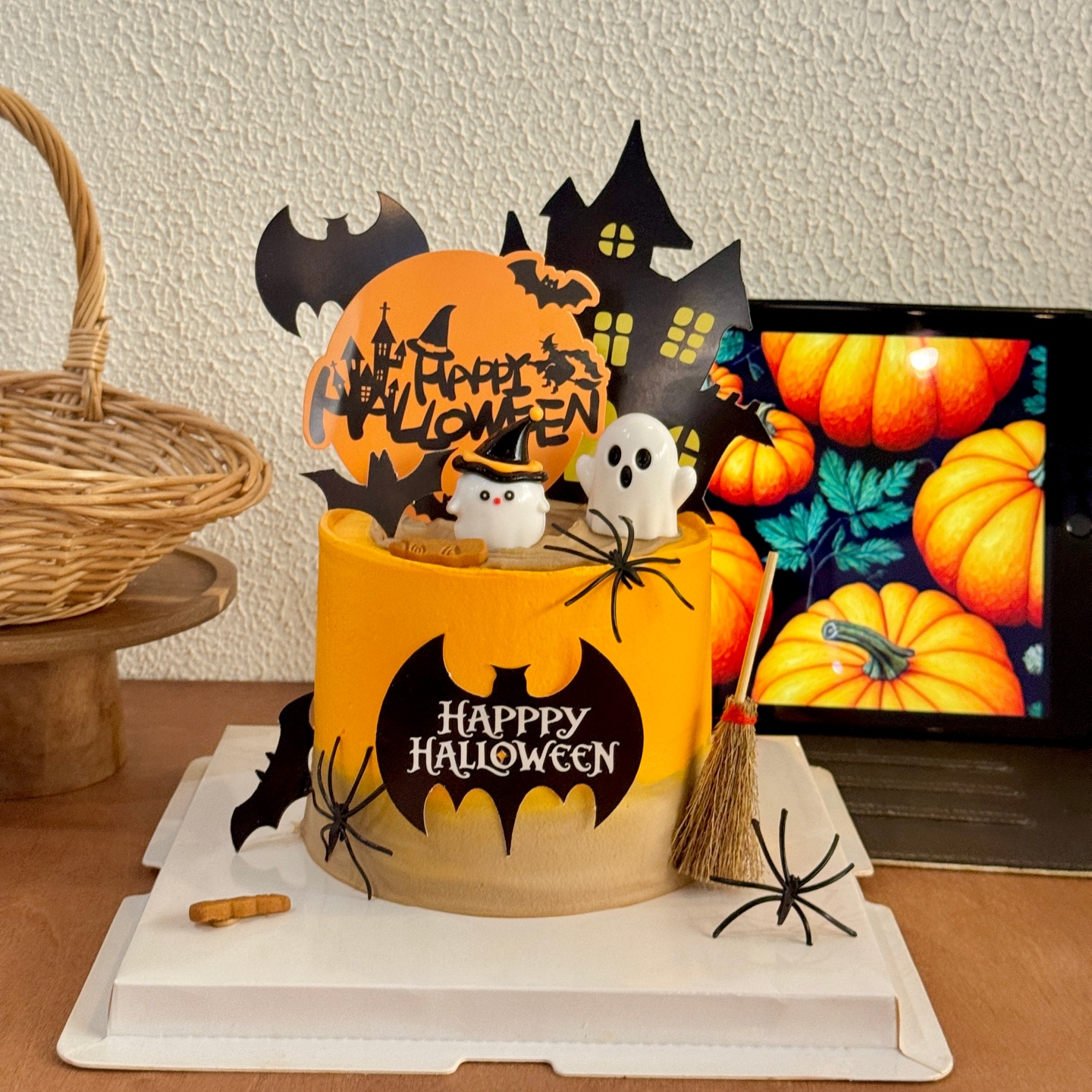 2025万圣节可爱幽灵蛋糕装饰摆件蜘蛛城堡蝙蝠节日快乐插牌插件