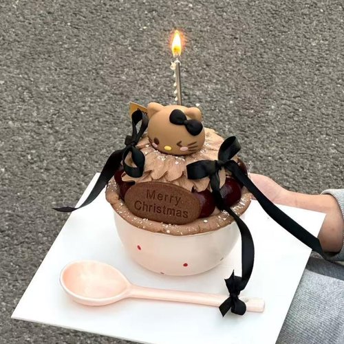 圣诞节新年黑皮kt猫草莓碗樱桃碗蛋糕装饰Hellokitty车厘子蛋糕碗
