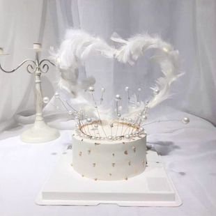 网红爱心羽毛蛋糕装饰摆件白色黑色百变长羽毛大翅膀羽毛烘焙装饰