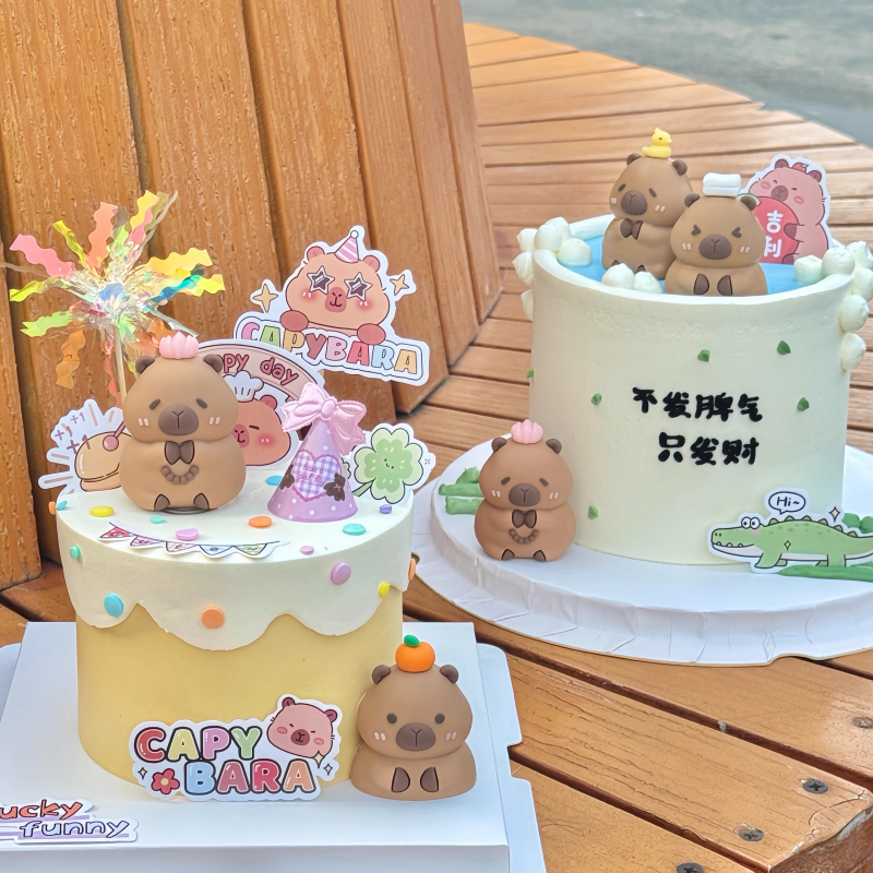 网红卡皮巴拉儿童生日蛋糕装饰摆件可爱卡通软胶豚鼠烘焙插牌插件