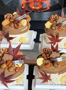 网红ins风秋天蛋糕装饰插件板栗子松鼠枫叶饼干立秋甜品装扮插牌