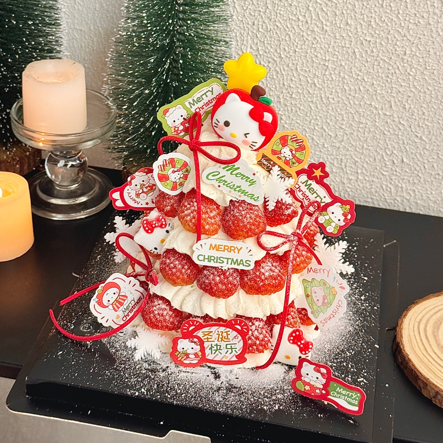 2026圣诞节hellokitty许愿树蛋糕装饰摆件可爱kt猫圣诞插牌插件