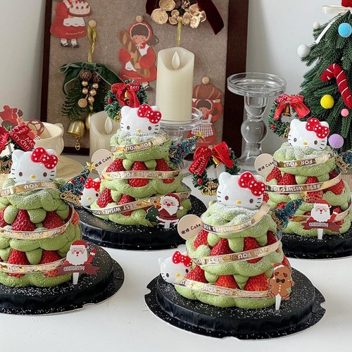 2026圣诞节hellokitty蛋糕装饰摆件圣诞树草圈卡通kt猫甜品插件