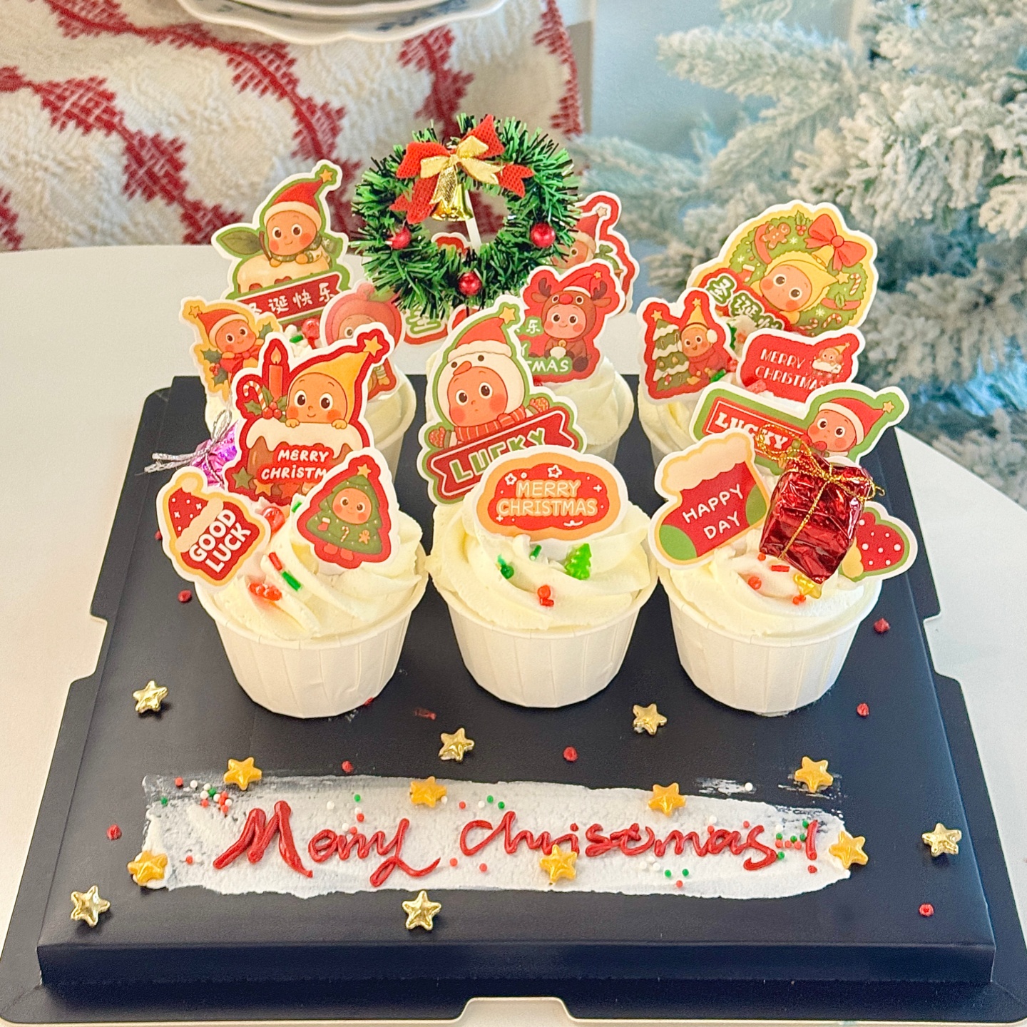2026圣诞节星星人尖尖卡蛋糕装饰插件圣诞快乐草圈节日烘焙装扮