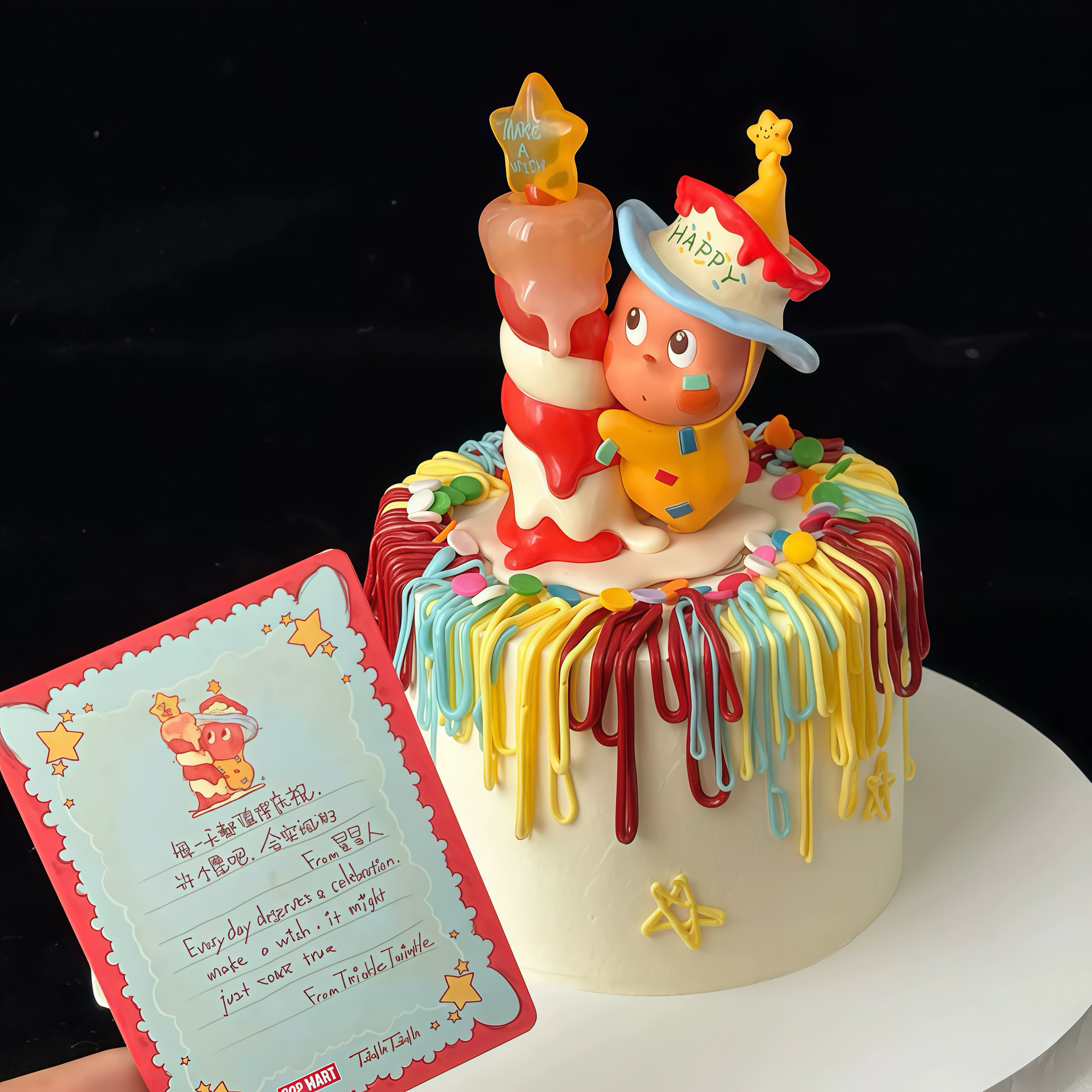 可爱许愿宝宝星星人蛋糕装饰摆件卡通儿童生日海绵公仔蜡烛插件