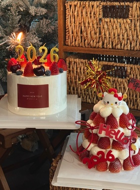 hallo2026新年快乐财神kt猫蛋糕装饰摆件跨年除夕蜡烛装扮插件