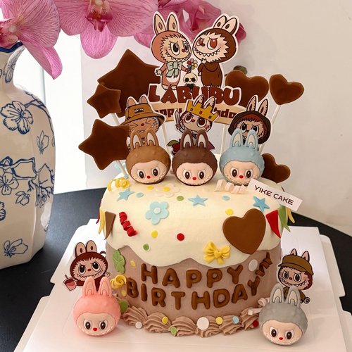 网红卡通布布头蛋糕装饰摆件可爱bubu男孩女孩生日派对烘焙装扮