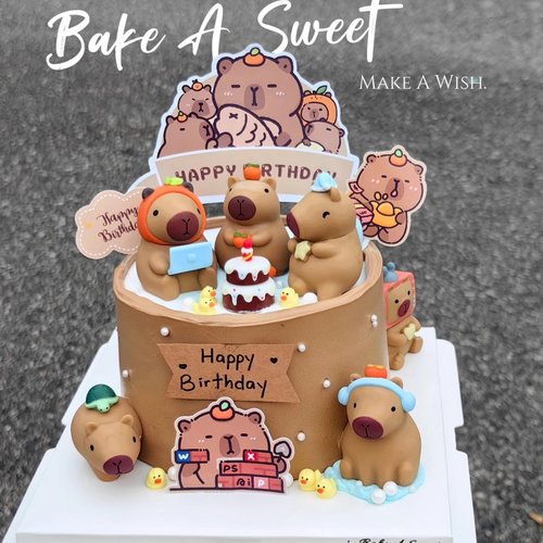 网红卡皮巴拉蛋糕装饰摆件可爱水豚鼠儿童男孩生日派对烘焙插件