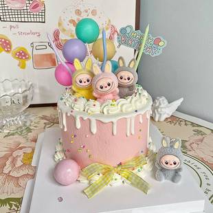 饰摆件可爱彩色小兔子儿童生日派对装 网红布布bubu蛋糕装 扮插件