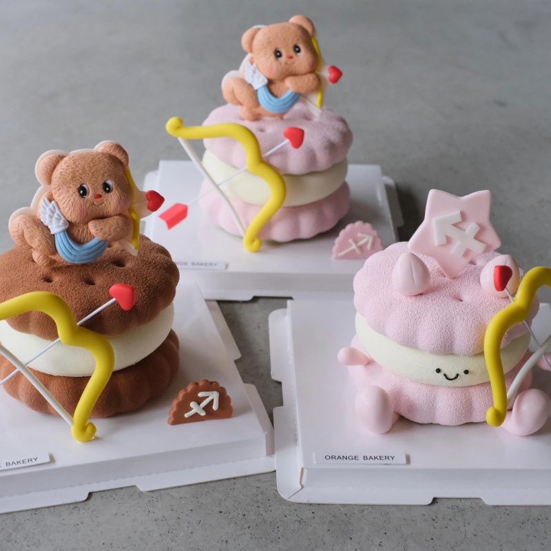 2025情人节花边夹心饼干蛋糕装饰软陶丘比特射箭小熊烘焙装扮配件