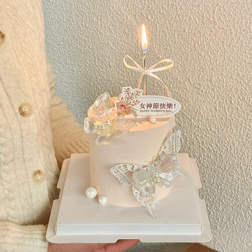 38女神节快乐花束卡片蛋糕装饰插牌女王节幻彩珍珠蝴蝶烘焙装扮