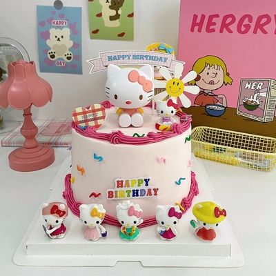 可爱卡通KT猫蛋糕装饰摆件凯蒂猫女孩女生生日派对甜品装扮插件