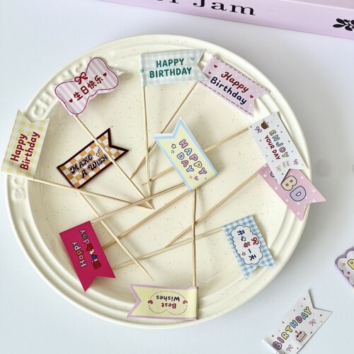网红ins生日小旗帜蛋糕装饰插牌双面旗happybirthday插旗烘焙插件