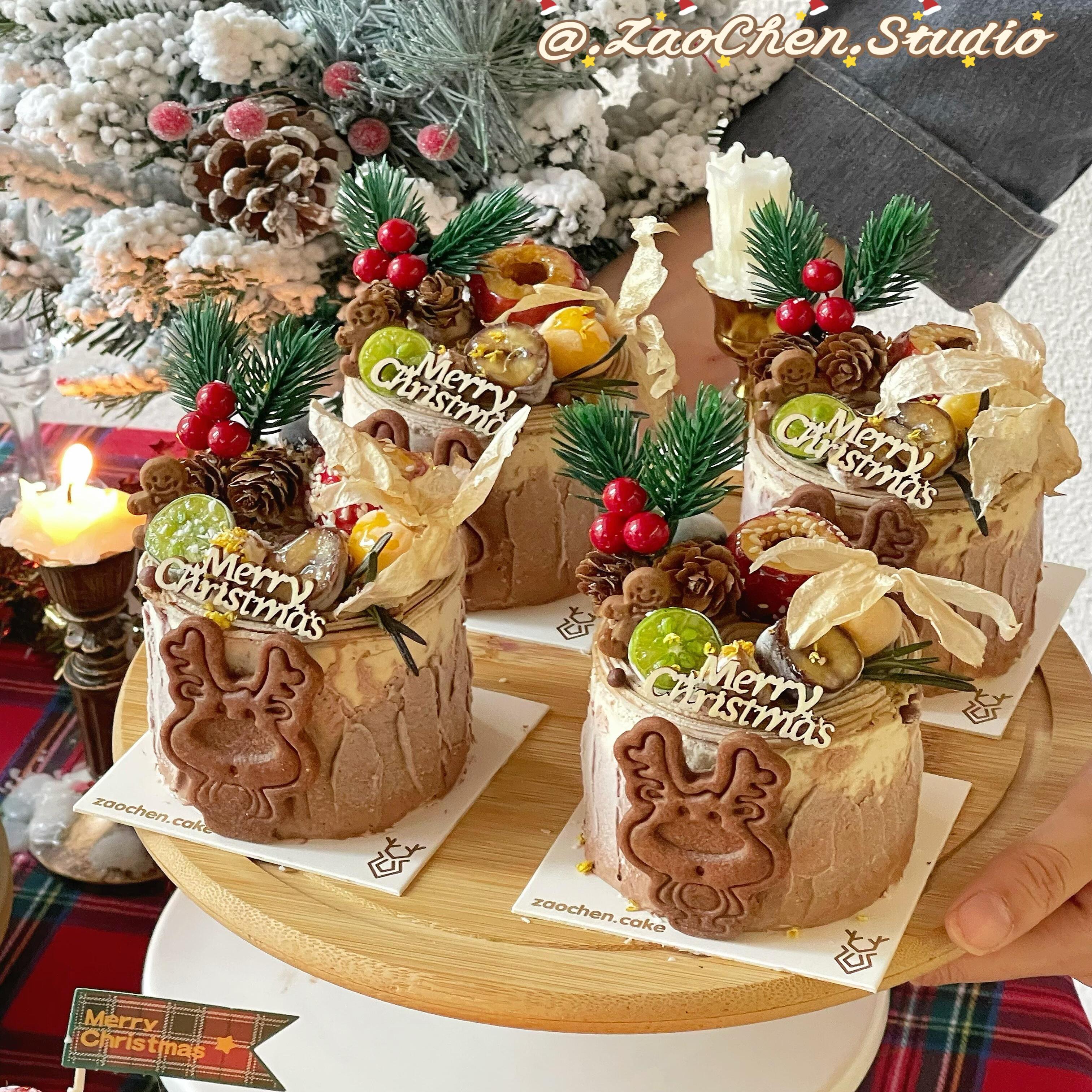 网红2026圣诞节蛋糕装饰木质圣诞快乐字牌姜饼人饼干松果松枝插件