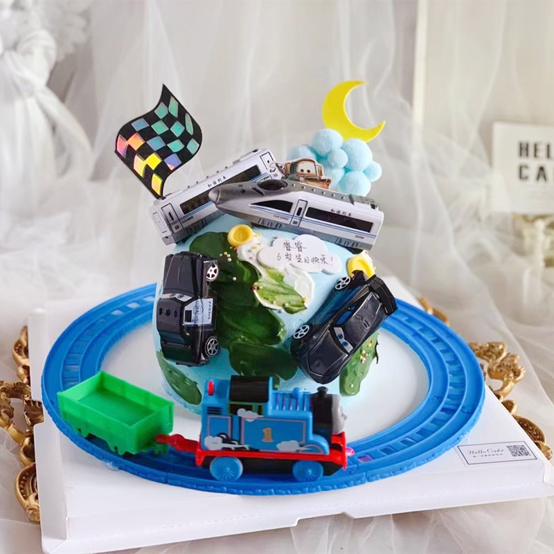 儿童蛋糕装饰复兴号和谐号列车电动轨道小火车山洞小孩生日插件