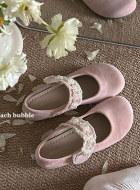 甜桃泡泡珍珠玛丽珍鞋女2025新款春秋法式复古平底魔术贴勃肯单鞋