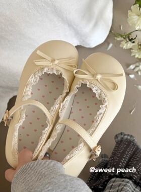 甜桃泡泡花边蝴蝶结单鞋女2025新款玛丽珍小皮鞋平底可爱lolita鞋