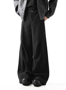 ACHIEVE ACHV新款宽松百搭冰丝阔腿西装裤黑色直筒伞兵休闲裤子