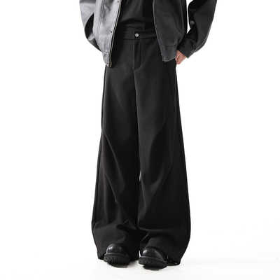 ACHIEVE ACHV新款宽松百搭冰丝阔腿西装裤黑色直筒伞兵休闲裤子