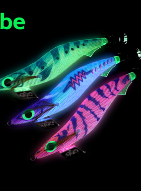 abe路亚饵木虾3.5号夜光荧光假饵软丝大尾鱿鱼钩鱿乌贼八爪墨鱼饵