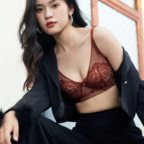知若BC超薄杯梧桐本色文胸软钢圈大胸显小复古蕾丝内衣wn84242