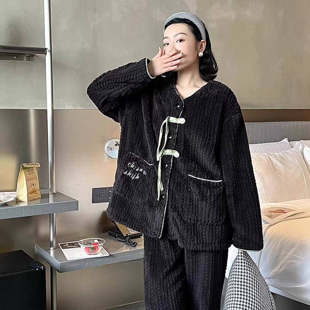 维安花MI秋冬法兰绒家居服睡衣保暖软糯细腻气质国风高级感宅家