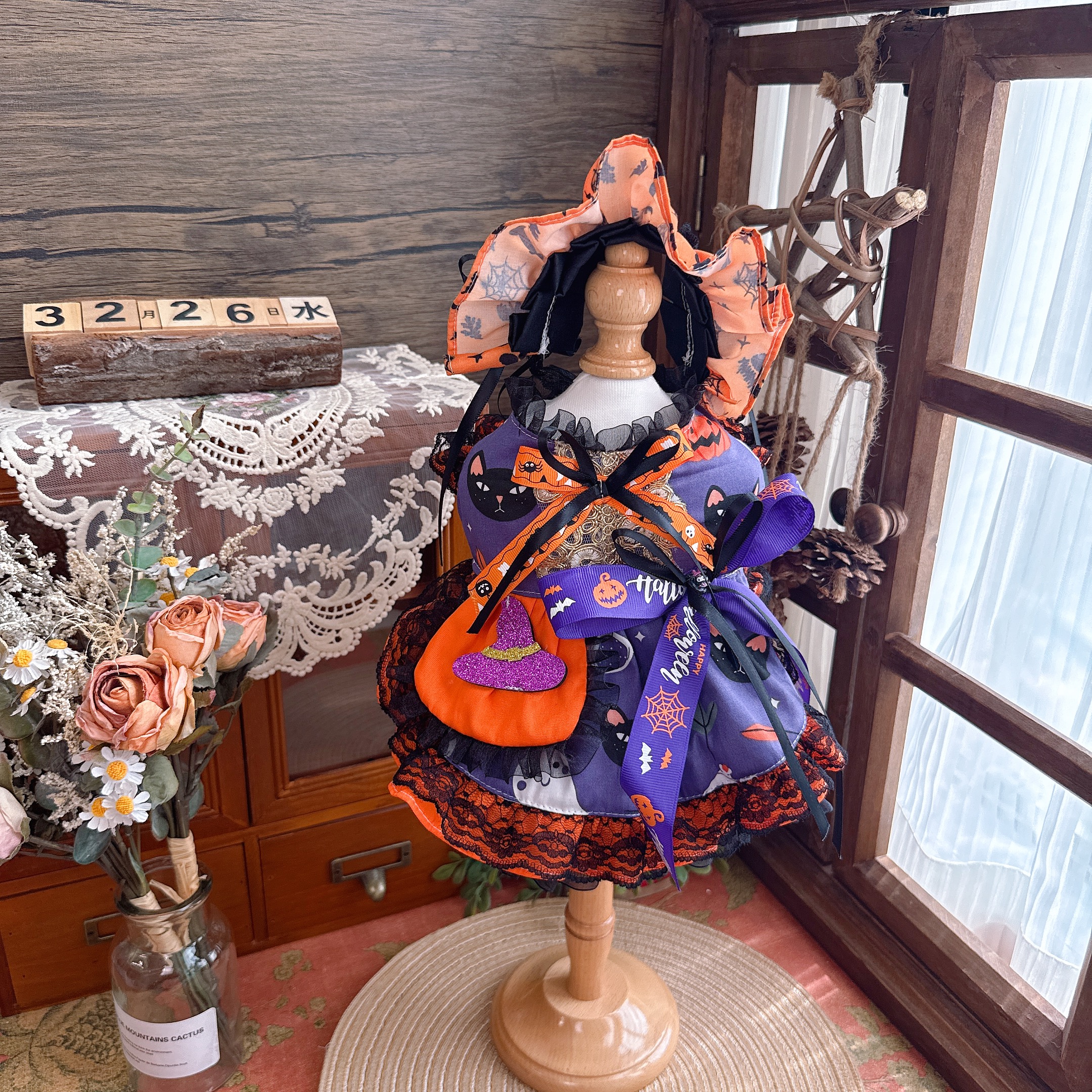 万圣节宠物衣服手工巫师帽宠裙猫咪衣服节日礼服小恶魔定制洛丽塔